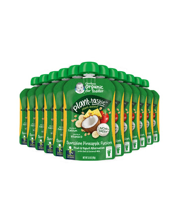 Gerber Organic Baby Food Pouches, Toddler, Plant-Tastic, Sunshine Pineapple Fusion, Fruit & Yogurt Alternative With Oat & Coconu