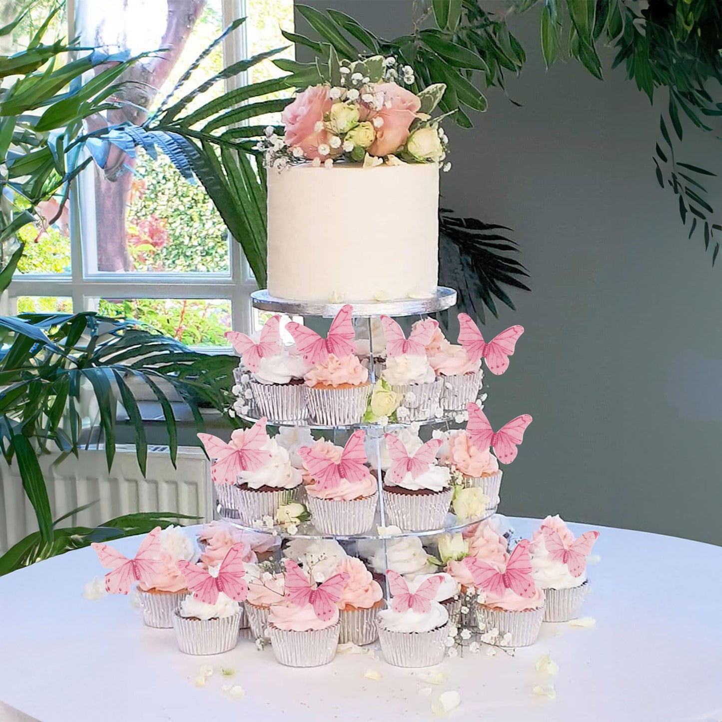 Gyufise 40Pcs Edible Butterfly Cake Decorations - Cupcake Topper Wafer Paper Pink Dot