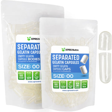 Xprs Nutra Gelatin Size 00 Separated Units - 100 Clear Count Gelatin Empty Units Separated In Bags -Empty 00 Pills For Diy Dietary Support Filling