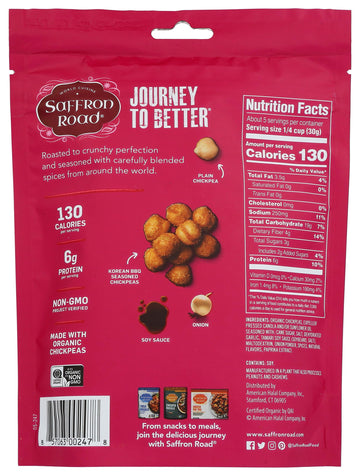 Saffron Road Korean Bbq Crunchy Chickpea Snack, 6Oz - Gluten Free, Non-Gmo, Halal, Kosher, Vegan