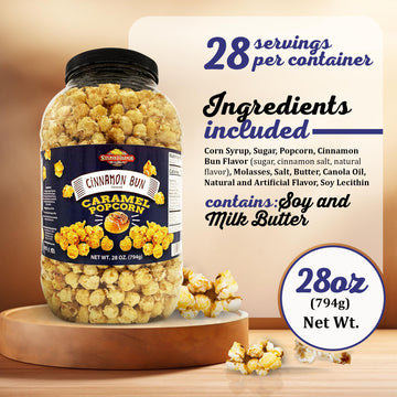 Stonehedge Farms Flavored Popcorn Variety Pack | Caramel & Cinnamon Bun | 30 oz (Pack of 2) | Bulk Popped Carmel Corn | Made in