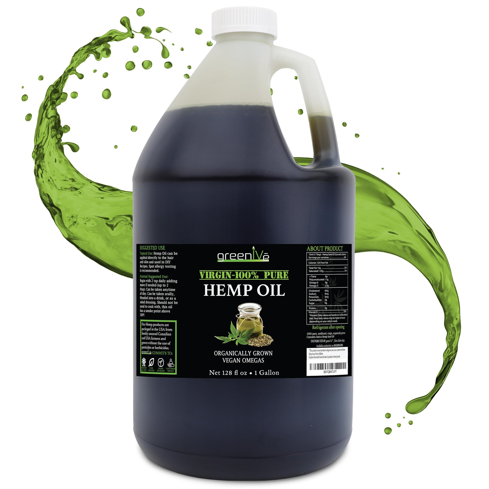 GreenIVe Hemp Oil 100% Pure Cold Pressed 28,000mg per Ounce 128 Fl Oz
