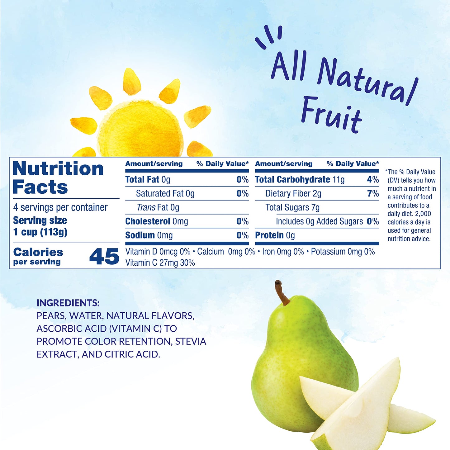 Dole Fruit Bowls No Sugar Added Snacks, Diced Pears 4oz 24 Cups, Gluten & Dairy Free, Bulk Lunch Snacks for Kids & Adults