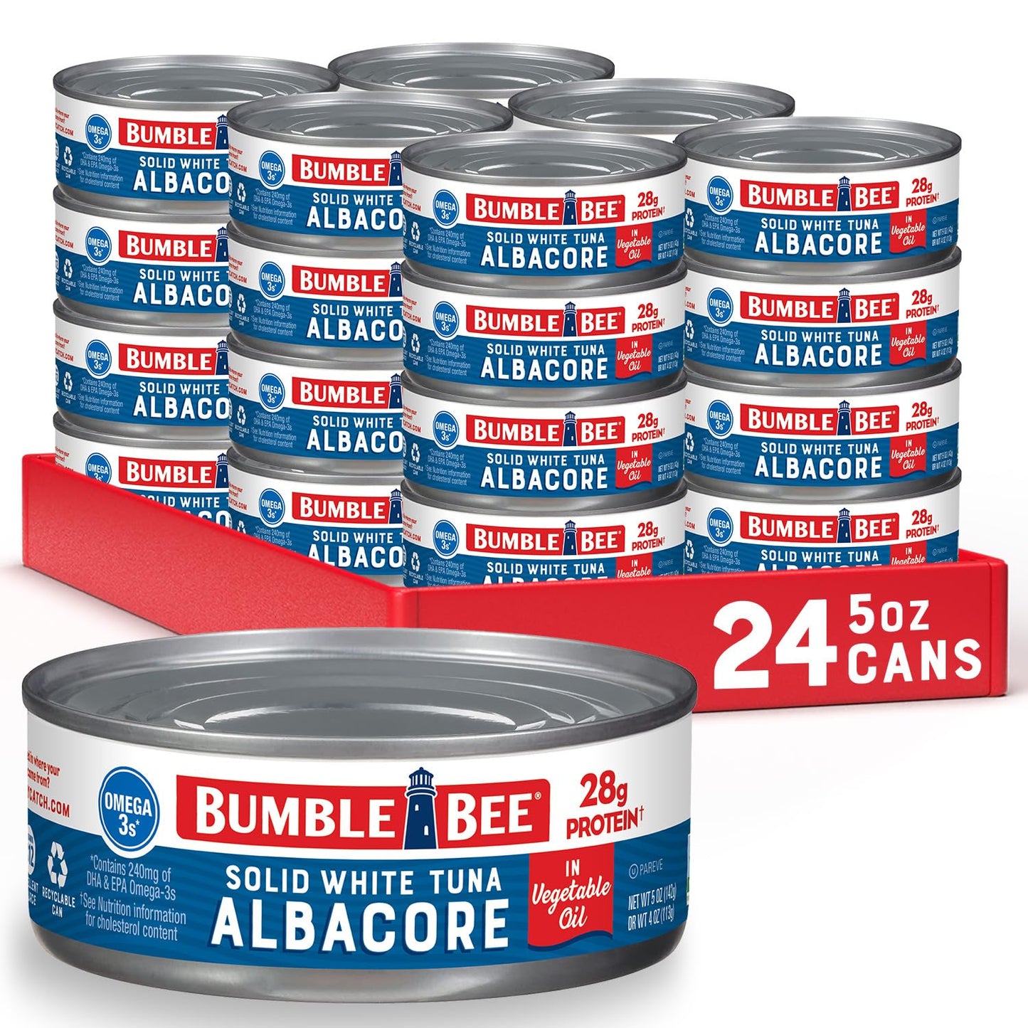 Bumble Bee Solid White Albacore Tuna in Oil, 5 oz Can, Pack of 24 - High in Omega-3s, Non-GMO, Gluten Free, Kosher