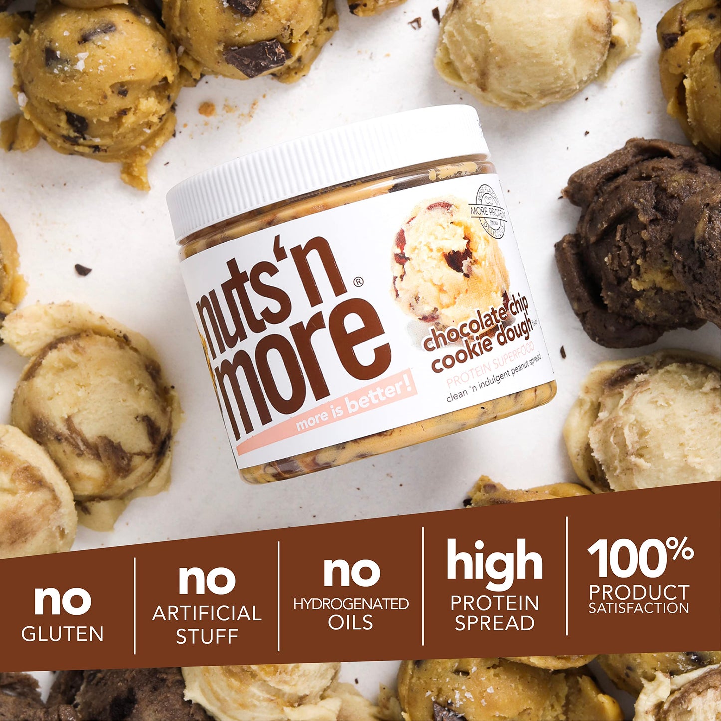 Nuts N More Chocolate Chip Cookie Dough Peanut Butter Spread, Added Protein All Natural Snack, Low Carb, Low Sugar, Gluten Free,