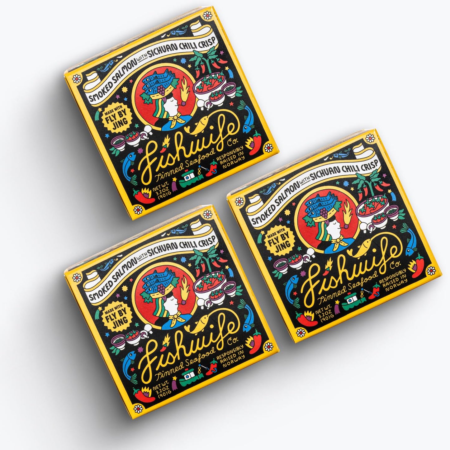 Fishwife Smoked Salmon with Sichuan Chili Crisp 3-Pack, Gluten Free, High Protein, Paleo Friendly, 9.6 Ounce