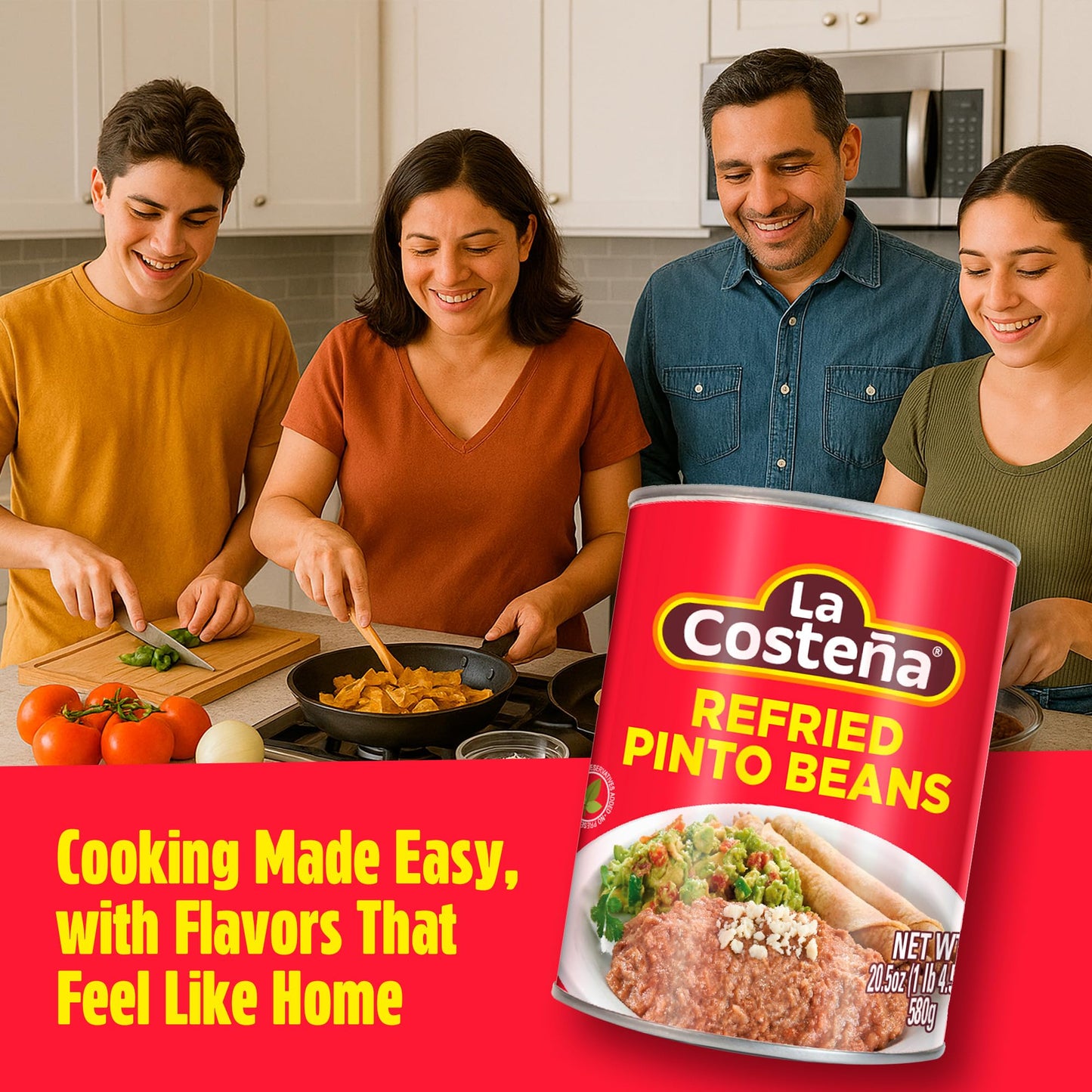 La Costea Refried Pinto Beans - Ready-to-Eat Canned Refried Beans for Mexican Food, Mexican Rice, Nacho Bean Dip, Bean Burrito,