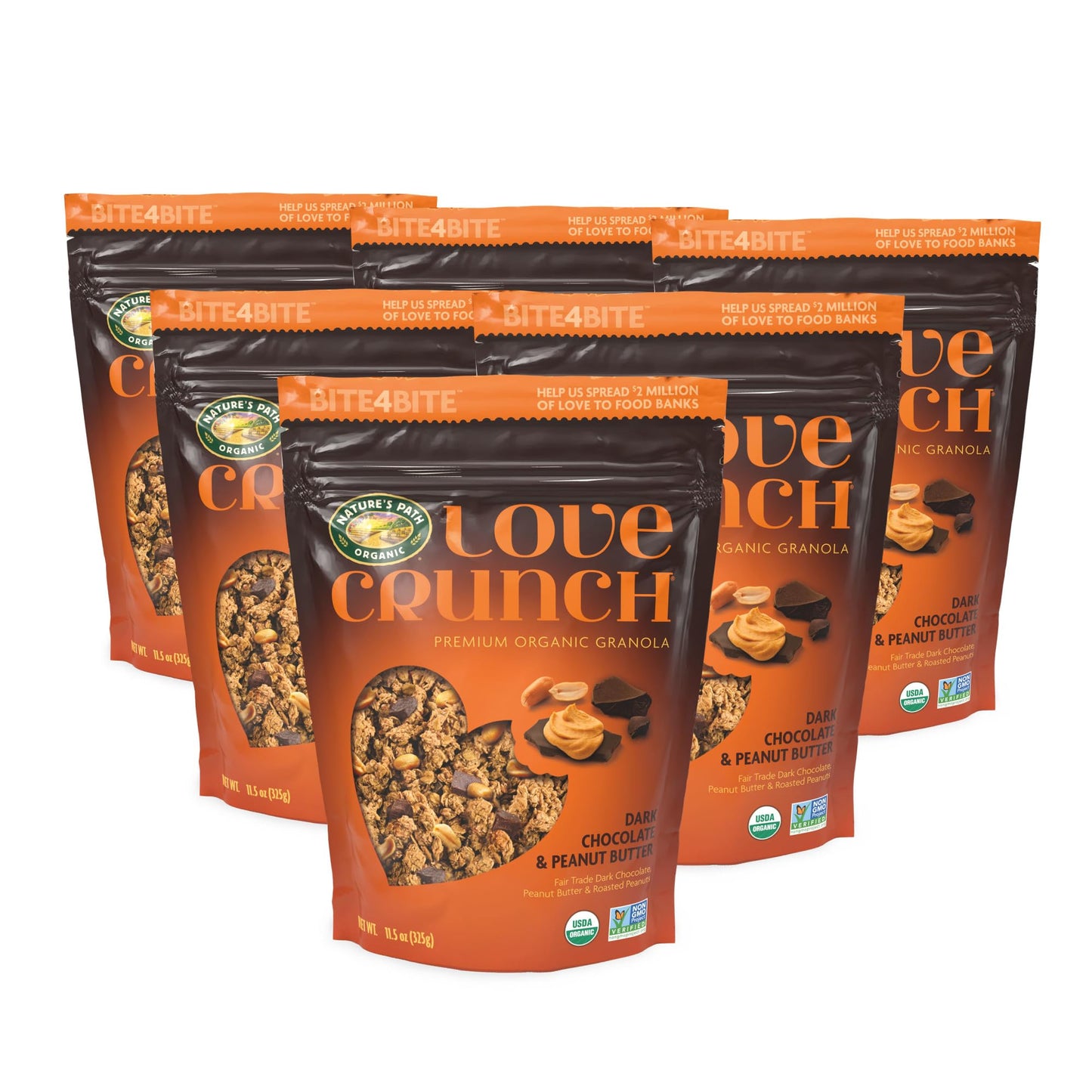 Love Crunch Organic Dark Chocolate & Peanut Butter Granola, 11.5 oz (Pack of 6), Non-GMO, Fair Trade, by Nature s Path