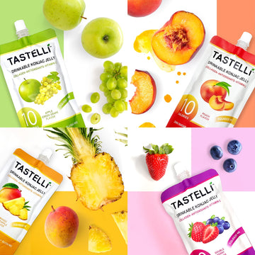 Tastelli Konjac Jelly Drinkable Dessert Pouch - Collagen + Vitamin C, Vegan, 10 Calories, Variety Pack, 150mL x 18 Pouches