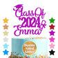 Personalized Cake Topper Custom Congrats Graduation Hat Student Class Of 2024 Double Sided Glitter Card Purple