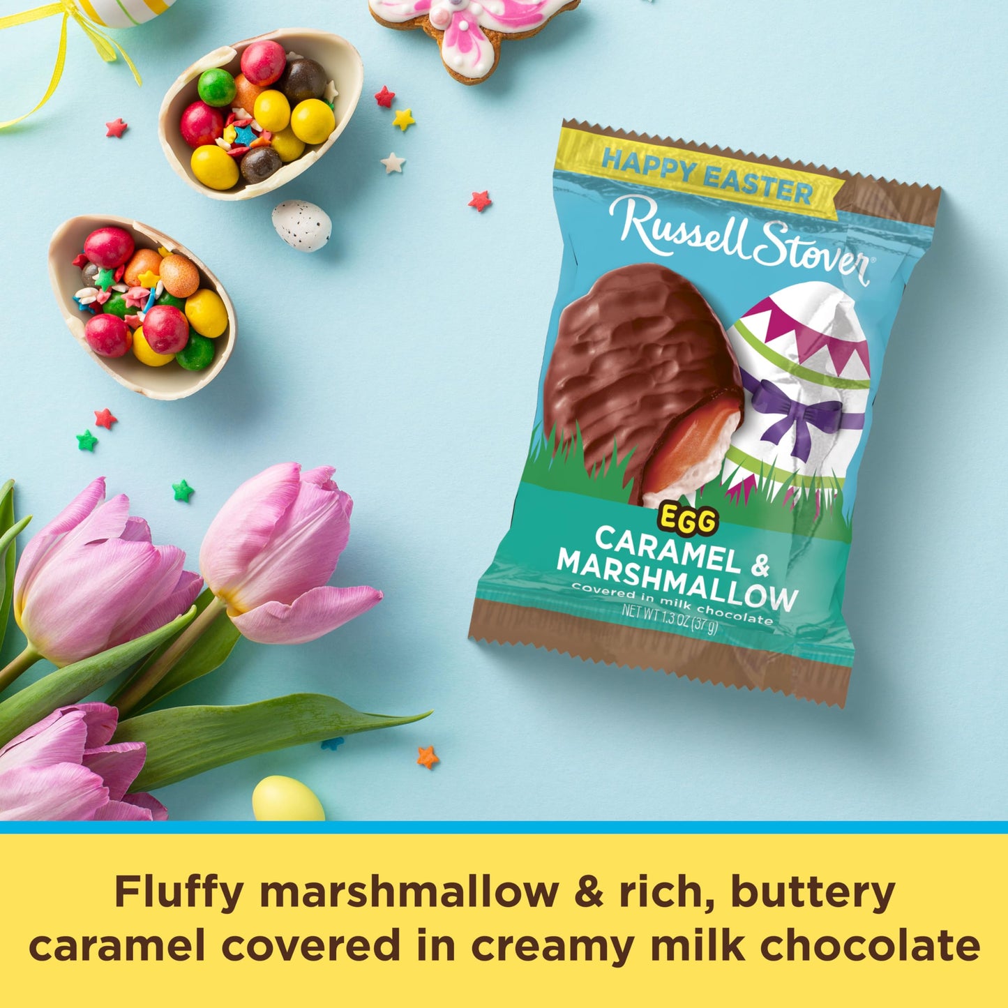 Russell Stover Easter Caramel & Marshmallow Milk Chocolate Easter Egg, 1.3 oz each (Pack of 18)