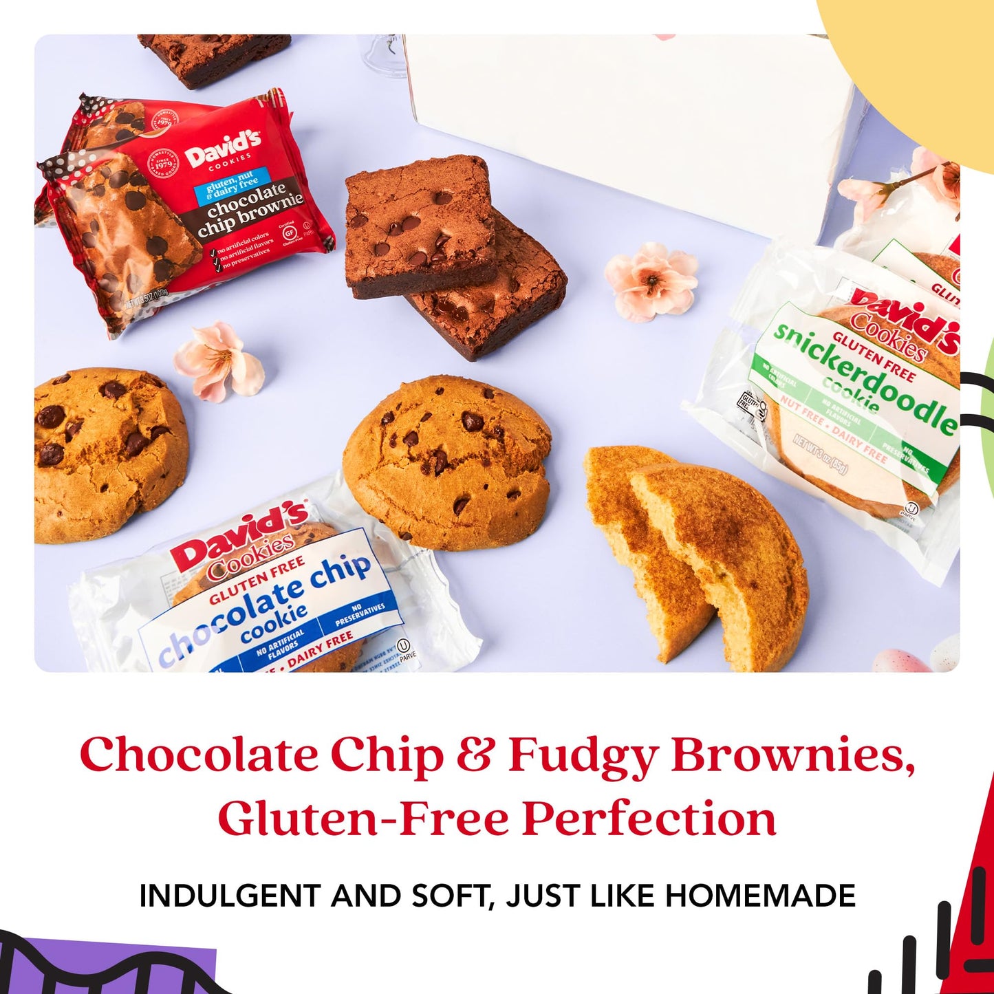DAVIDS COOKIES Gluten-Free Cookie & Brownie Sampler Tin – Classic Chocolate Chip & Fudgy Brownies – Gourmet Bakery Gift