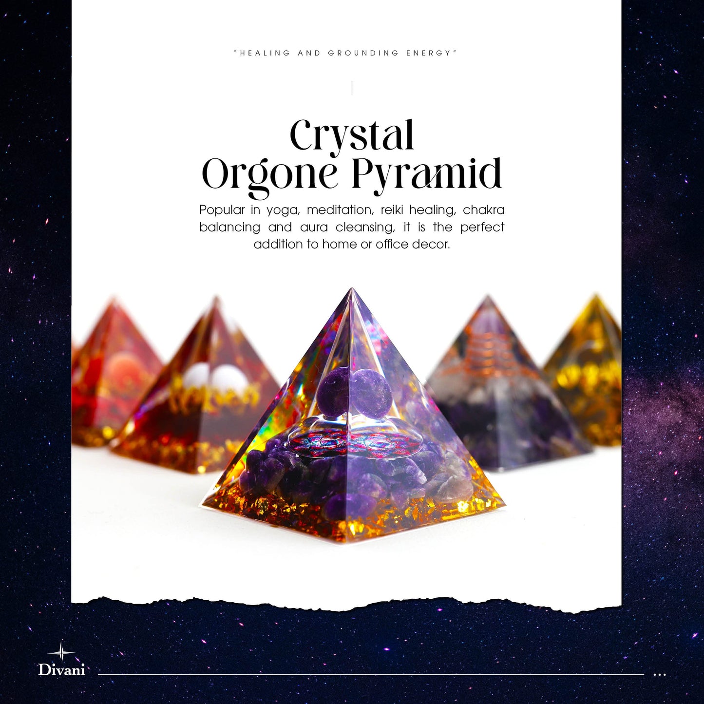 Moonstone Crystal Orgone Pyramid - Amethyst Ball Lotus - Ogan Crystal Energy Tower - Nature Reiki Healing Chakra Crushed Stone J
