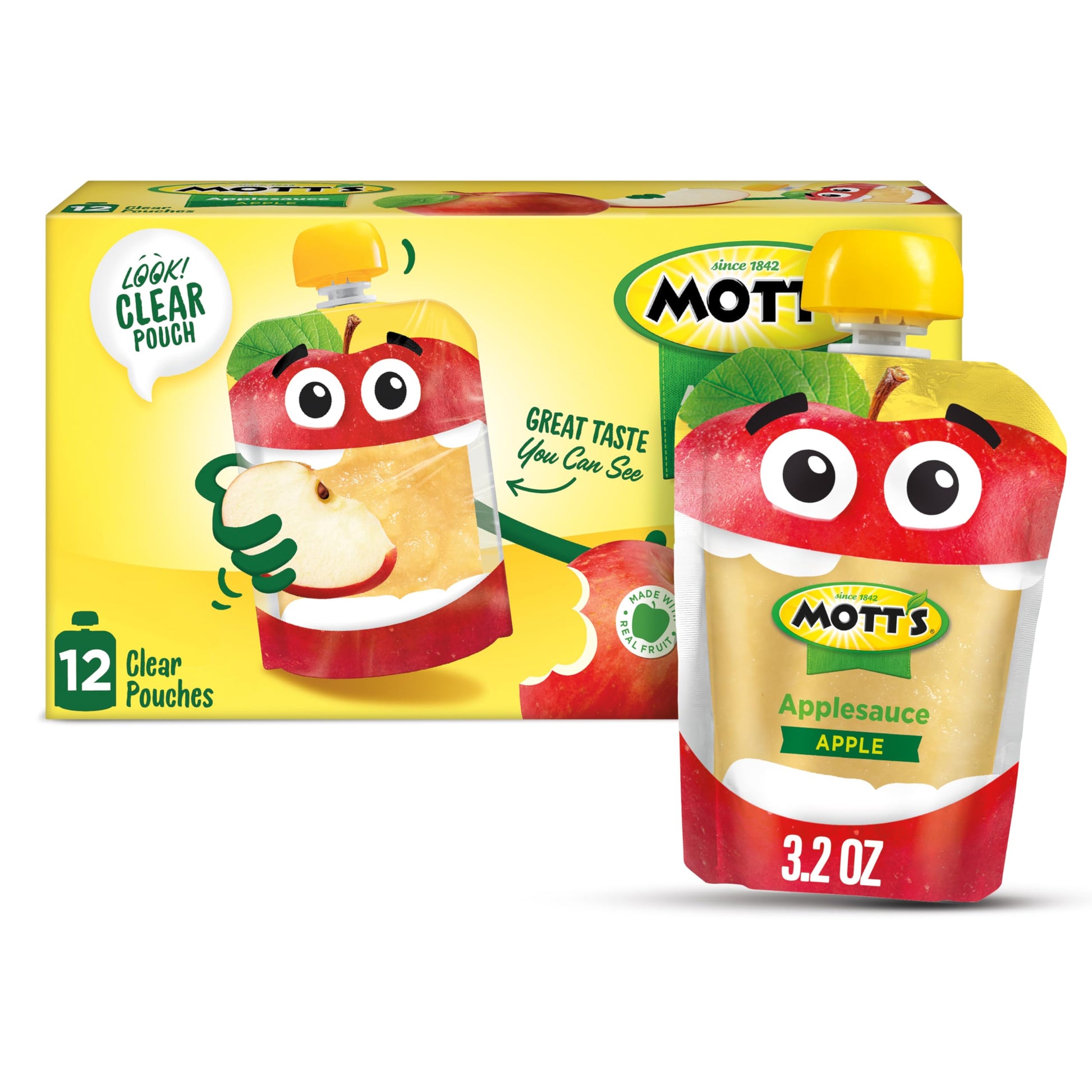 Mott'S Original Applesauce, 3.2 Oz Clear Pouches, 12 Count