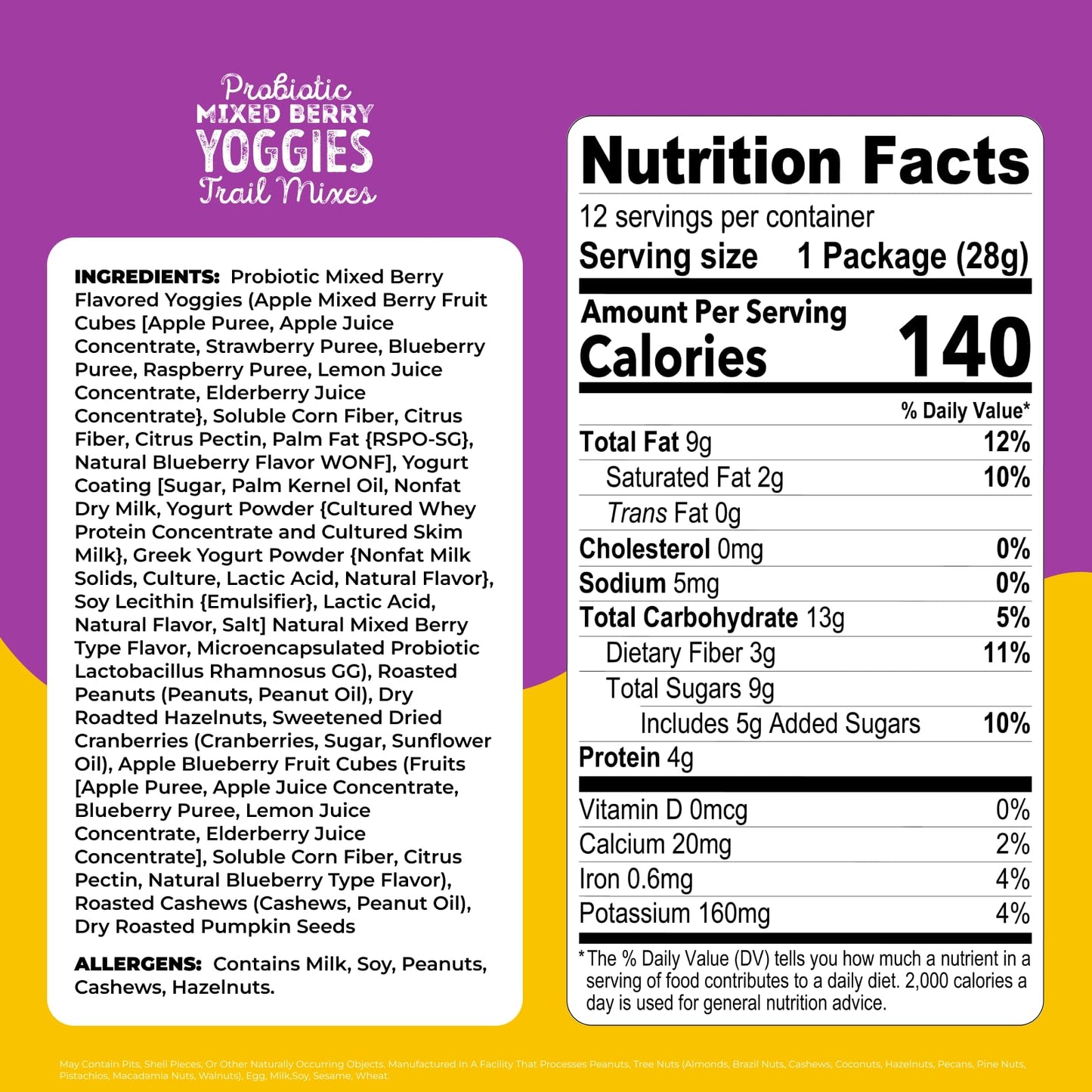 Natures Garden Probiotic Yoggies Trail Mix Multipack  24oz (Lemonberry 12x1oz + Mixed Berry 12x1oz) - Yogurt Covered Fruit & Nut Snack for mature-themeds & Kids - High Fiber  Gluten-Free  No Artificial Flavors and Colors  Variety Pack