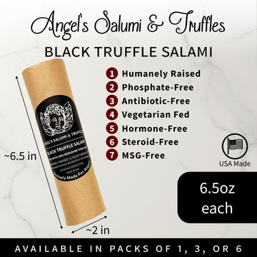 ANGELS SALUMI Black Truffle Salami – Gourmet Charcuterie – 6.5 oz (Pack of 6) – Humanely Raised Pork,    &  -Free