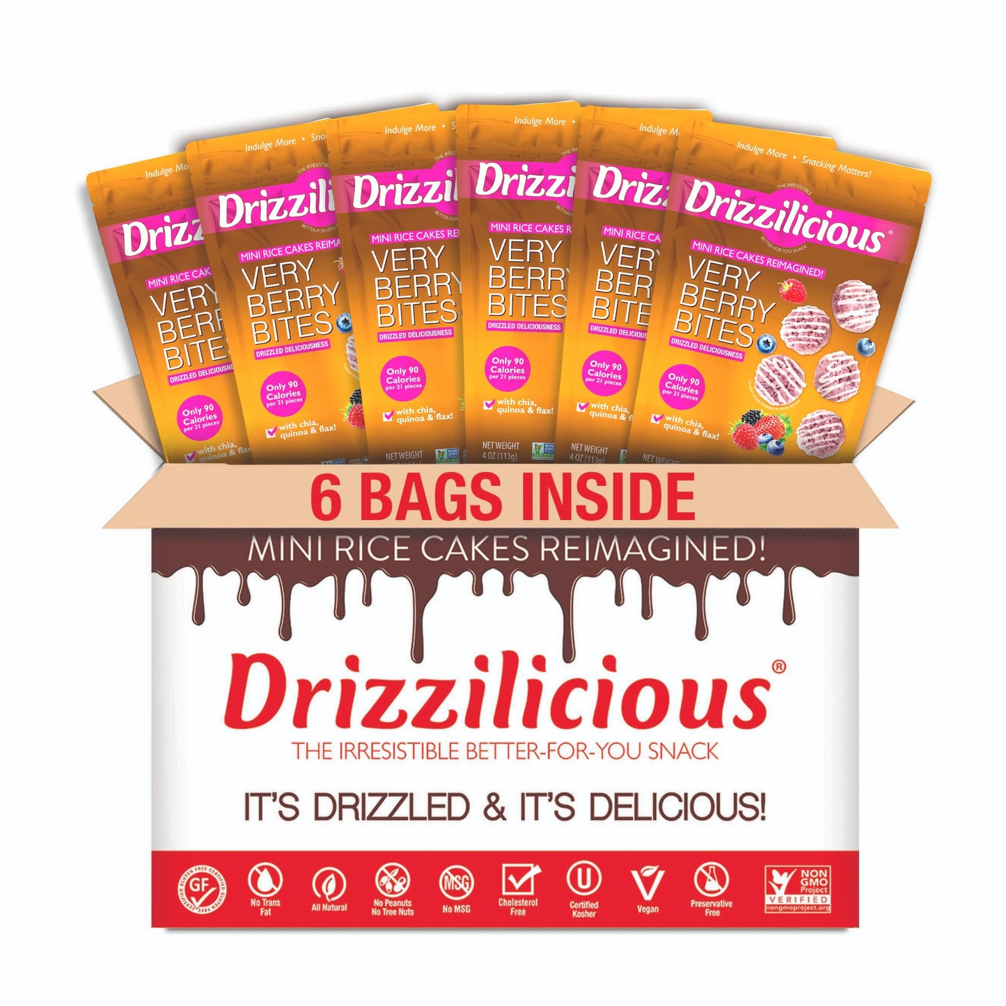 Drizzilicious Mini Rice Cakes Very Berry, Vegan, Gluten Free, 4 oz (Pack of 6)