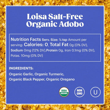 Loisa Seasoning Salt-Free Adobo, USDA Organic, Non-GMO, 2.9oz (Pack of 2)