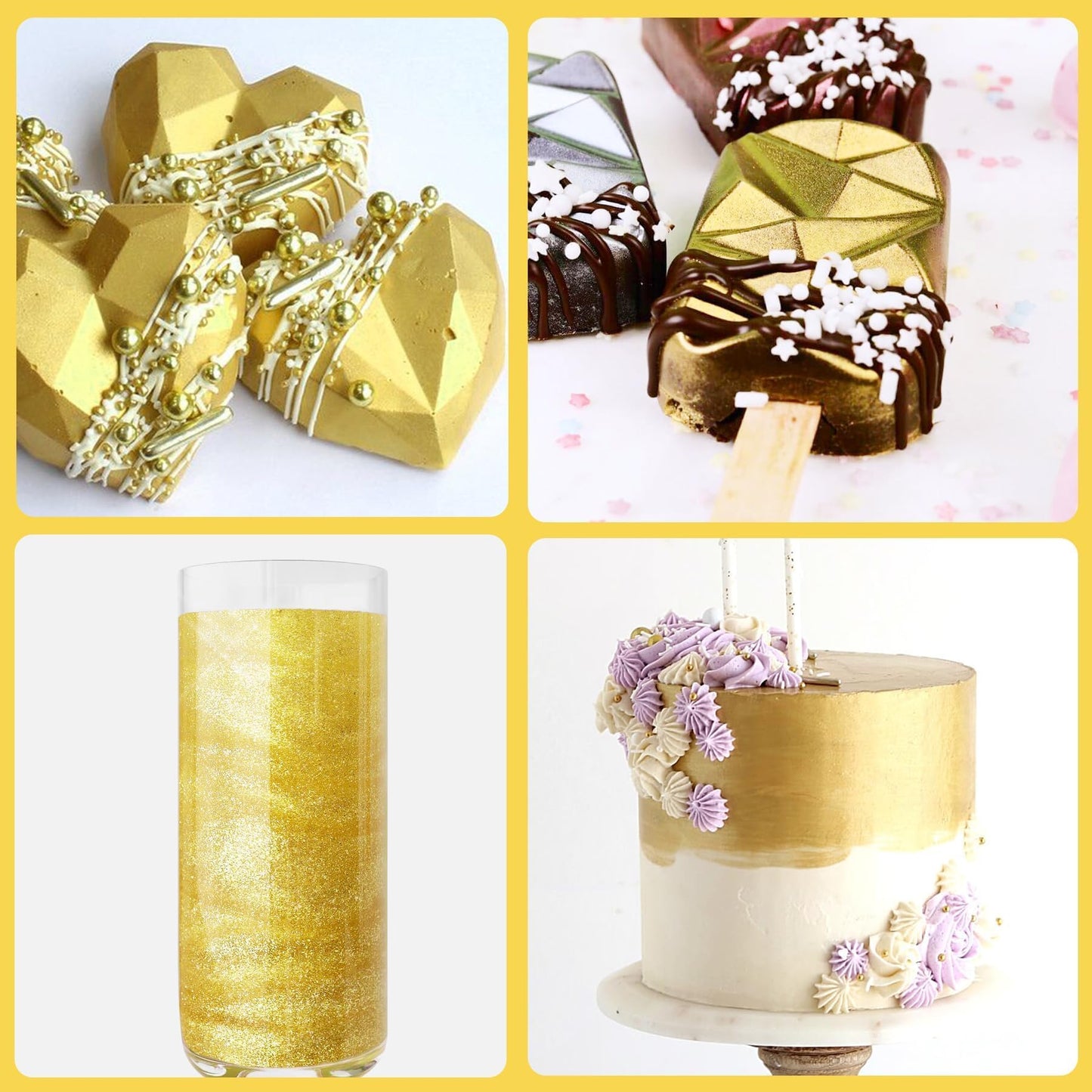 Vividye Edible Glitter Powder - 30g Gold Luster Dust for Drinks, Foods, Cake Decoration