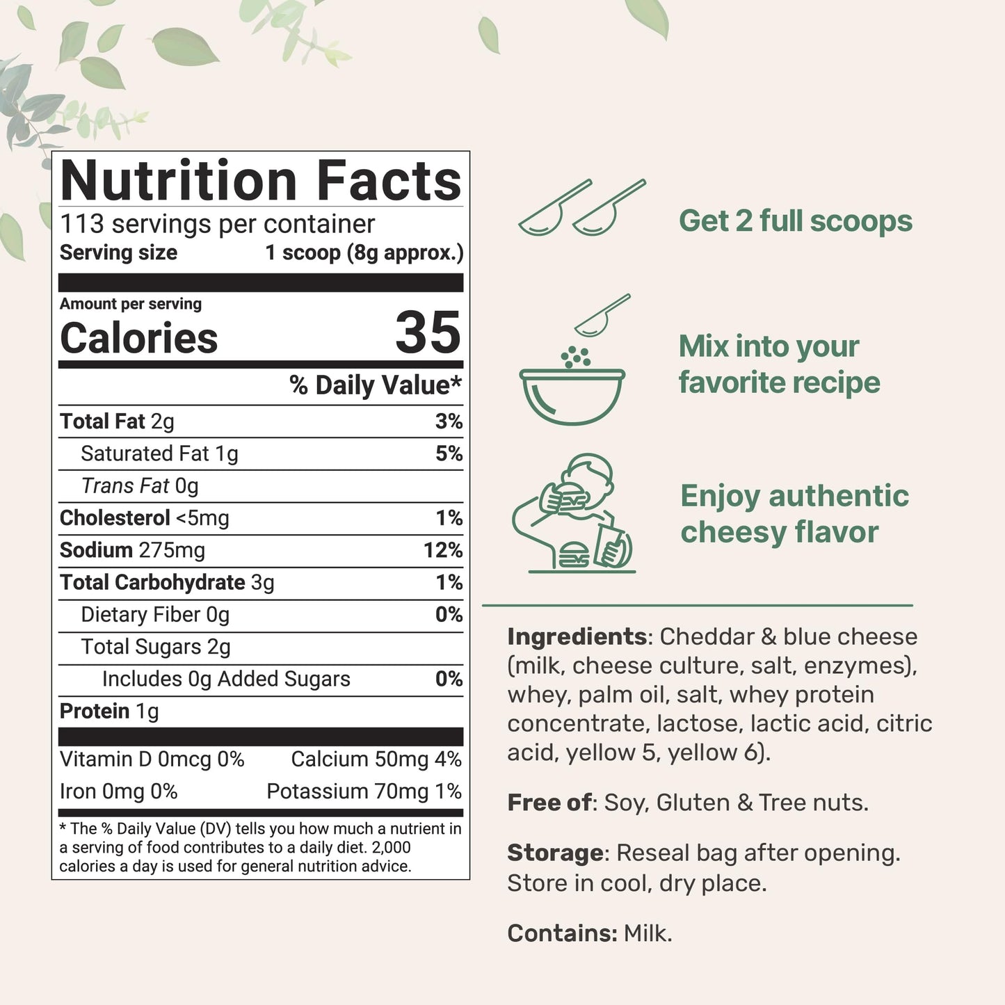 Cheddar Cheese Powder With Whey Protein Concentrate, 2Lbs | Made From Real Raw Cheese | Authentic Sharp Flavor | All Purpose Sea