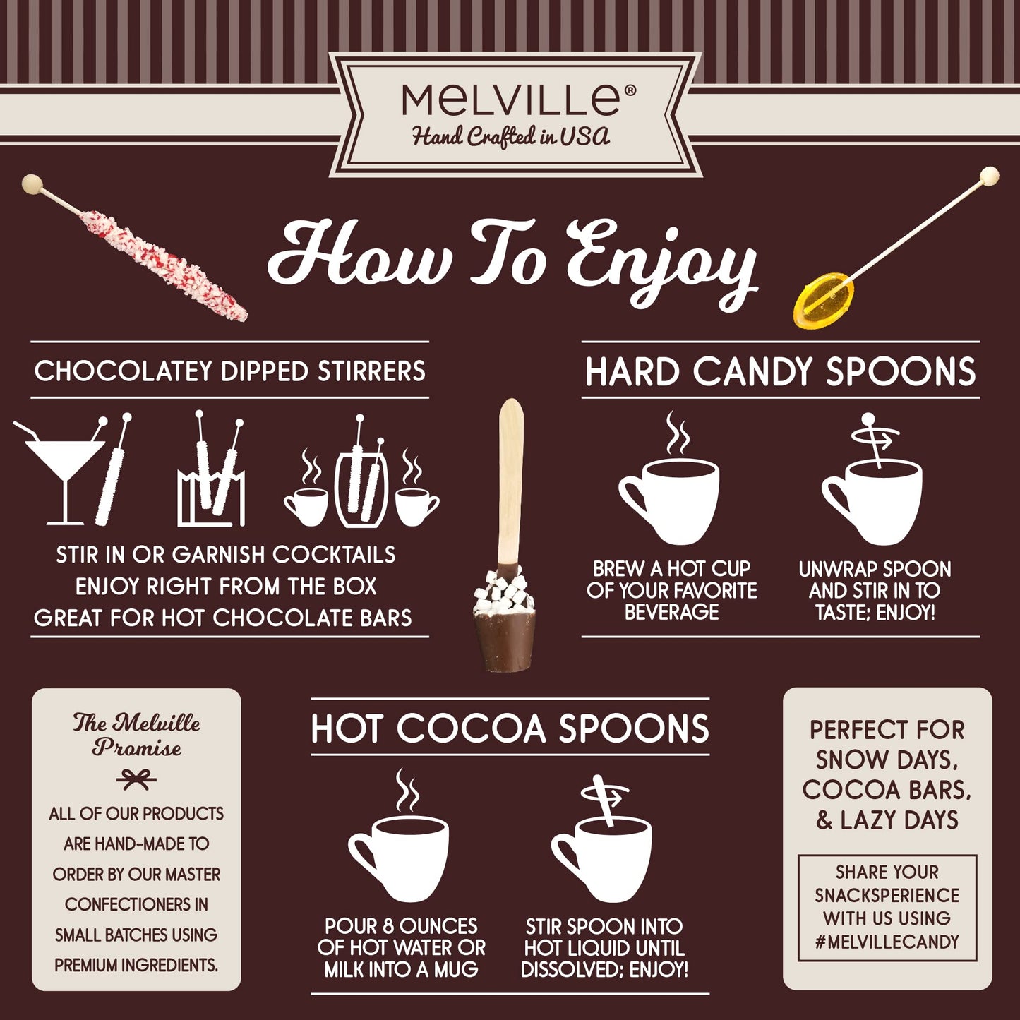 Melville Candy Gourmet Chocolate Stirrers - Naturally Flavored Stirrers for Beverages - Chocolate with Mini Marshmallows, 8 Coun