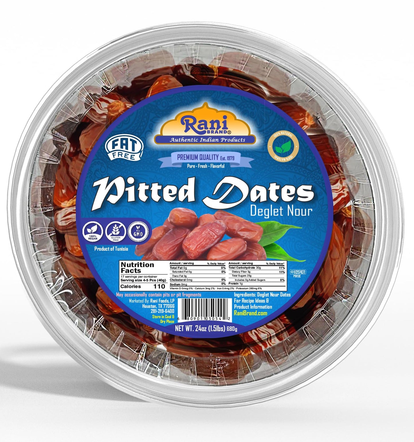Rani Pitted Dates (Deglet Nour) Raw Dried Fruit 24oz (1.5lbs) 680g ~ All Natural | Fat-free | No added Sugar | Vegan | Gluten Fr