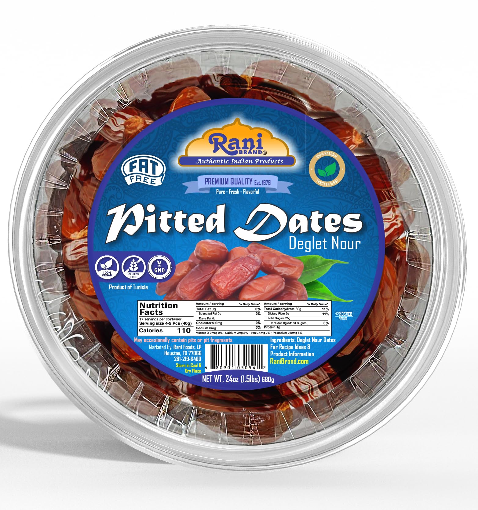 Rani Pitted Dates (Deglet Nour) Raw Dried Fruit 24oz (1.5lbs) 680g ~ All Natural | Fat-free | No added Sugar | Vegan | Gluten Fr