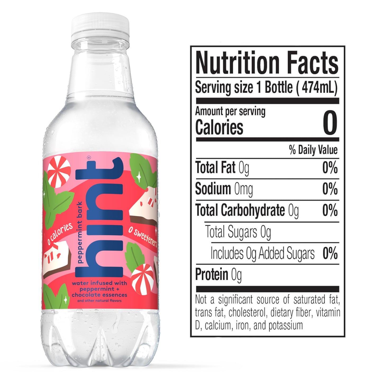 Hint Fruit-Infused Bottled Water  Peppermint Bark- Sugar Free Flavored Water with Zero Calories  Naturally Flavored  and No Artificial Sweeteners - 16 Fl Oz (Pack of 12)