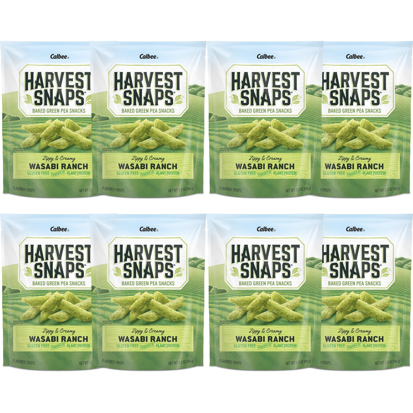 Harvest Snaps Veggie Chips (Wasabi Snack Crisps) | Powered By Plant Protein, Gluten Free Baked Vegetable Crisps | Made In Usa (8 Snack Packs)