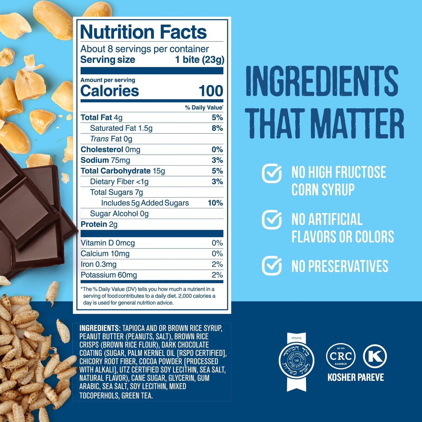 For Noshers Only Peanut Butter Bites - Vegan, Gluten Free, Kosher - 8 Individually Wrapped Snack Packs - Brown