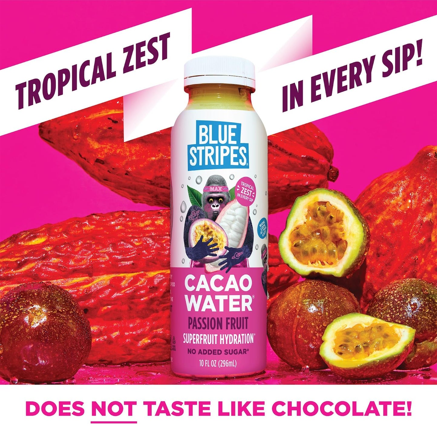Blue Stripes Cacao Water - Cold Pressed Superfruit Hydration with Electrolytes & Antioxidants, No Sugar Added, All Natural, Grea