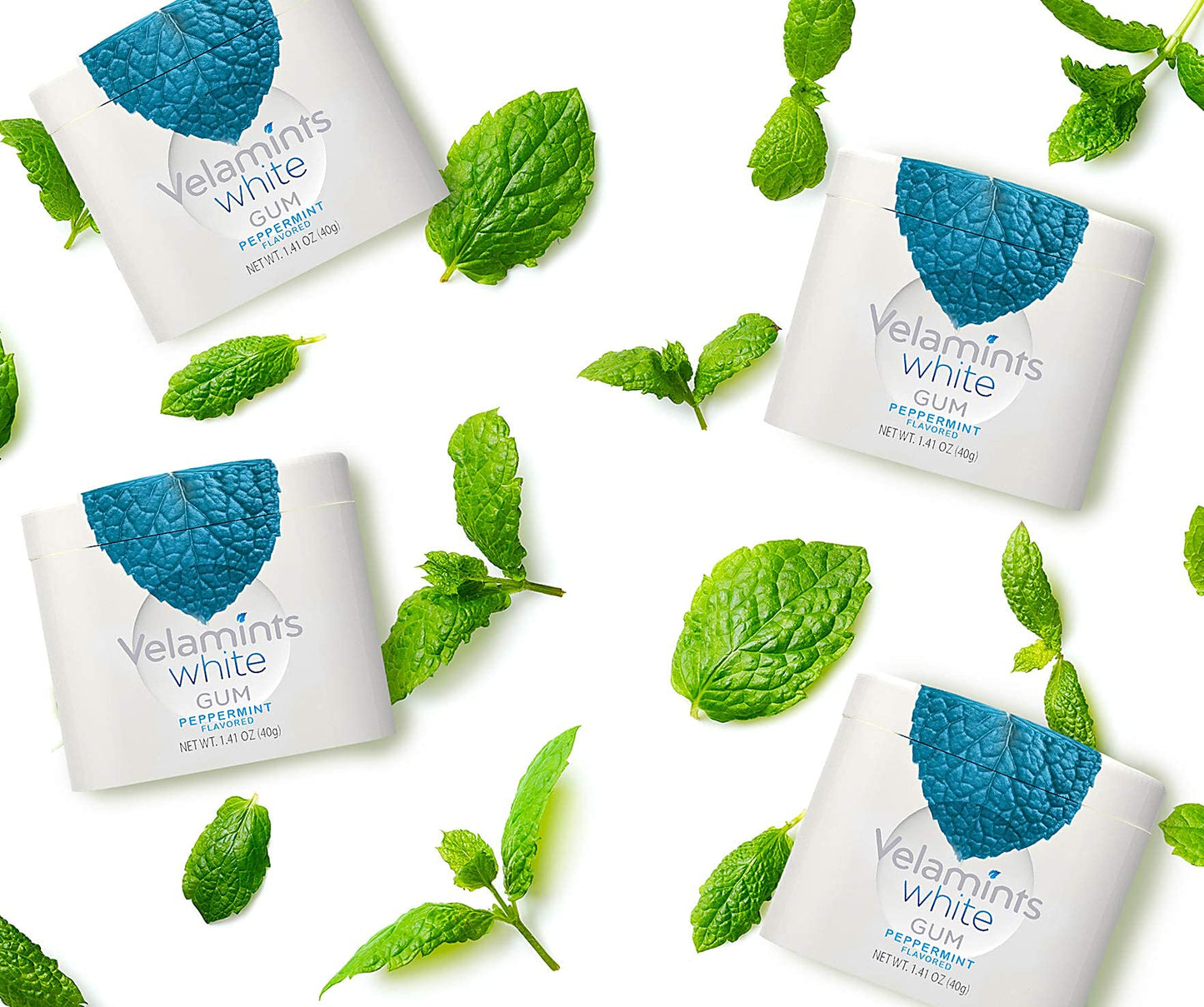 Velamints White Peppermint Gum - Sugar Free Chewing Gum, Long Lasting Freshener, 40g (Pack of 8 Tins)