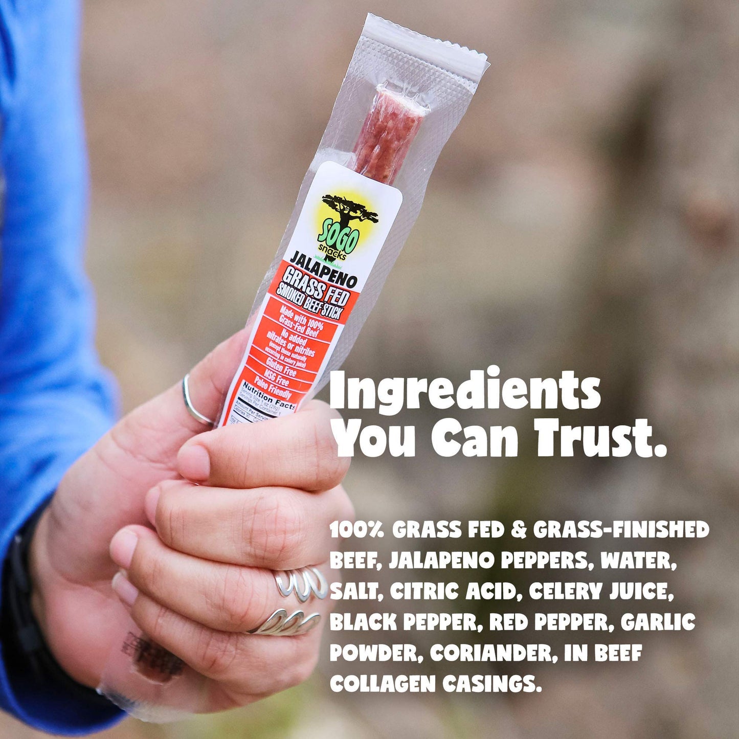 Sogo Snacks Jalapeno Beef Sticks, Low Carb, Gluten-Free, Pack of 12, Spicy Jerky Sticks