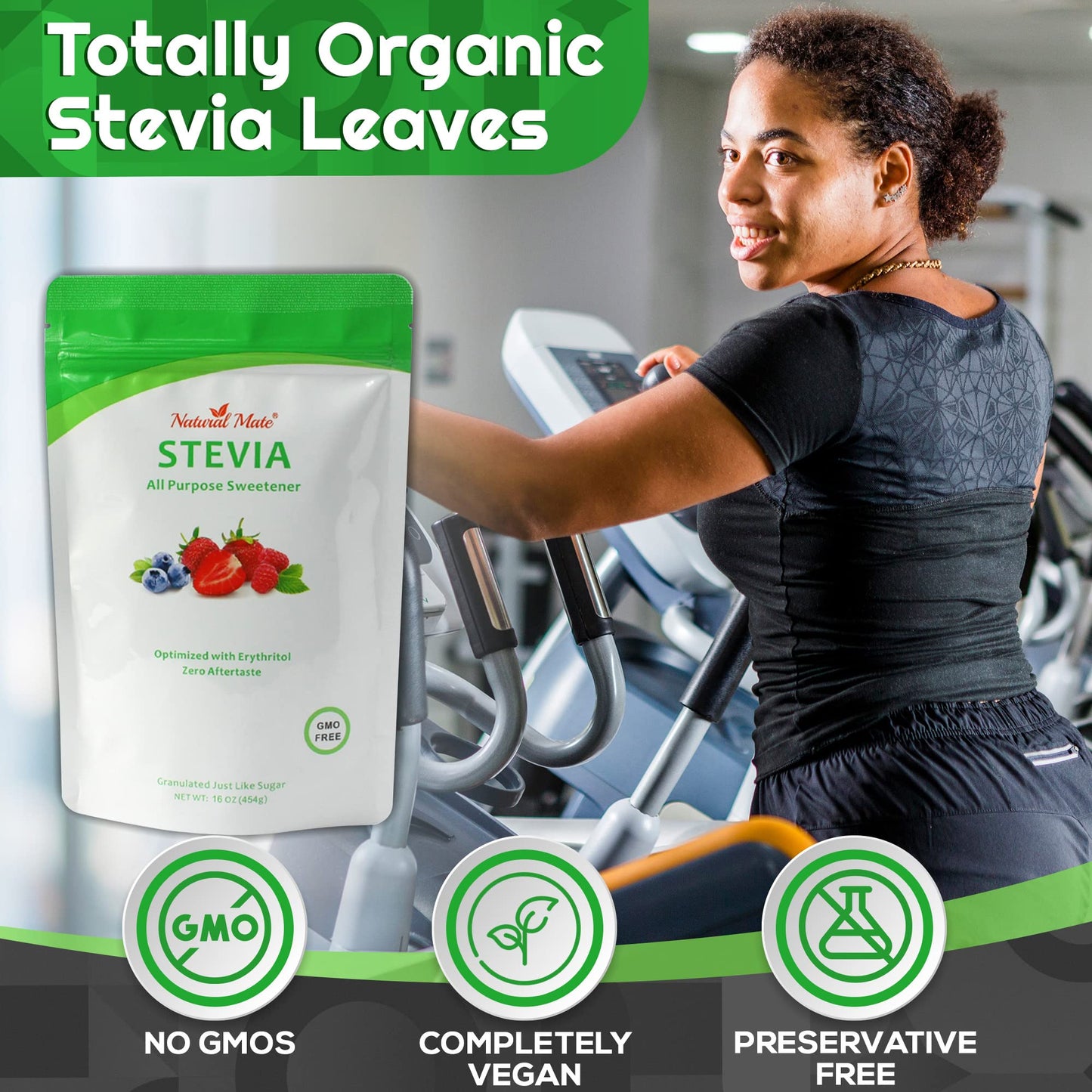 Natural Mate Zero Calorie Sweetener, 16 Oz - Organic Stevia Granular Powder Blended With Erythritol - 2:1 Sugar Replacement For