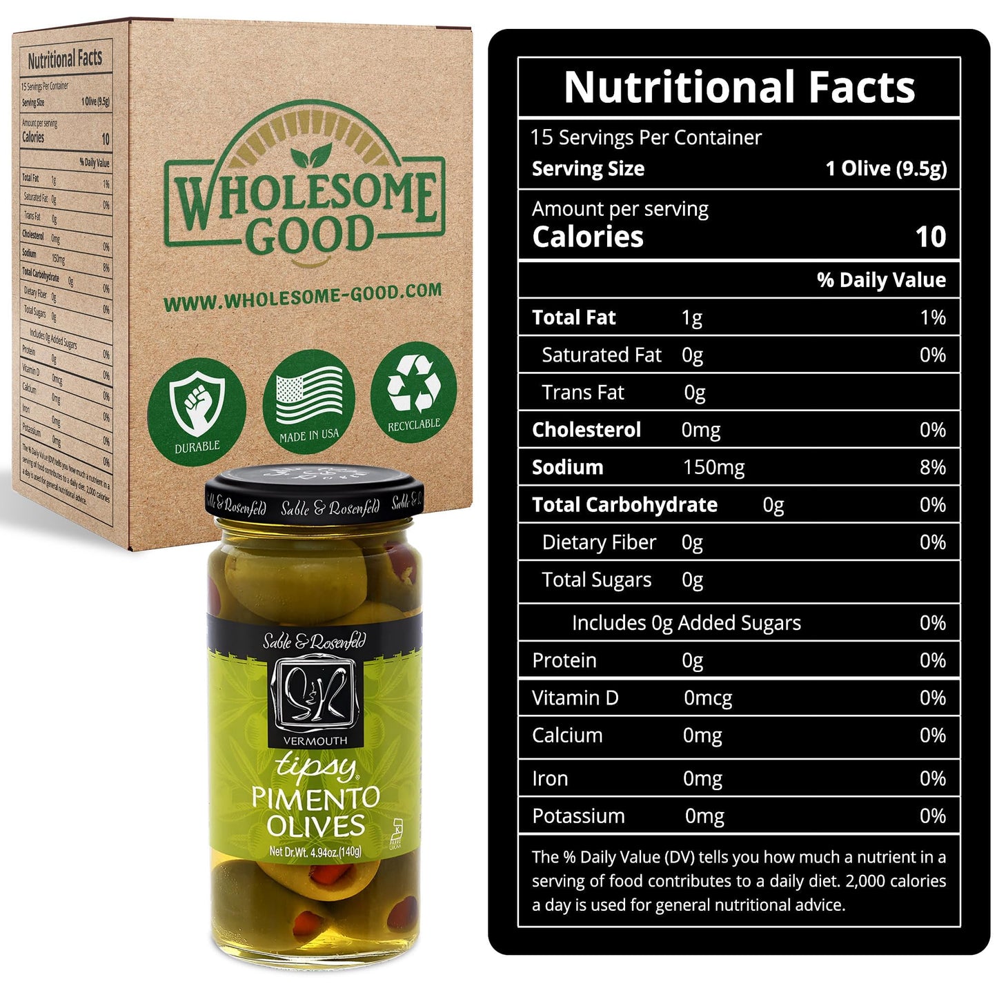 Sable & Rosenfeld Tipsy Olives - Green Olives Stuffed with Pimento - 4.94 oz Pack