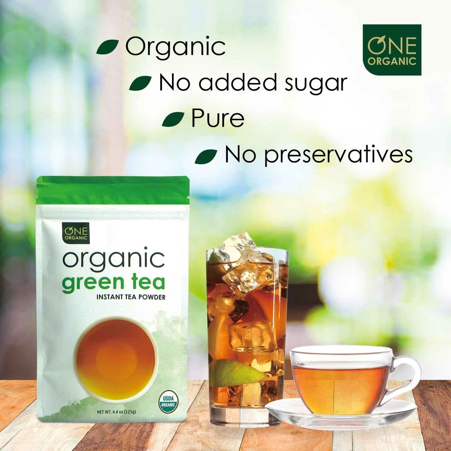 One Organic Instant Tea Powder (Green) - 4.4 Oz. - 125 Servings - Usda Certified Organic - 100% Pure Tea - Instant Hot Or Iced T