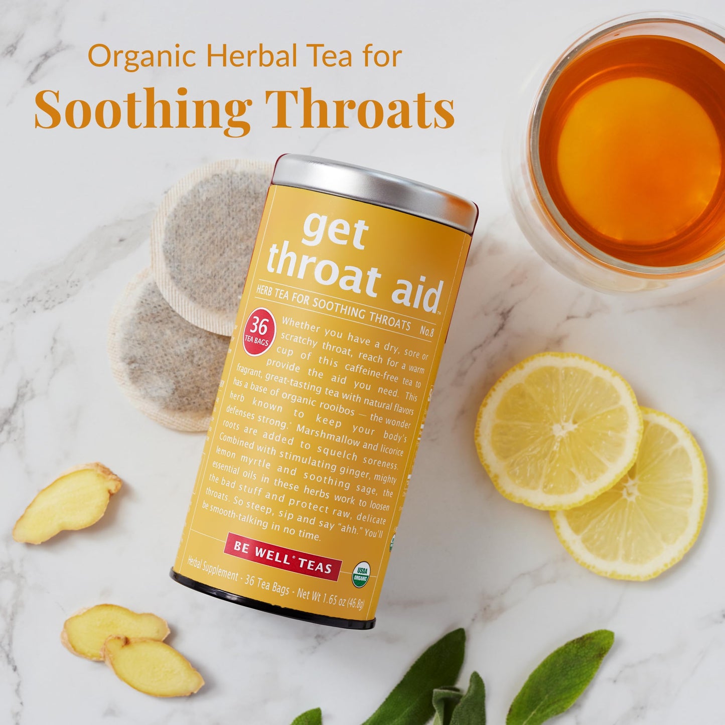 The Republic of Tea Organic Get Throat Aid Herb Tea Tin - 36 Tea Bags, Naturally Caffeine Free