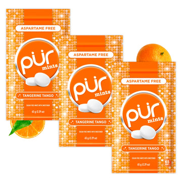 PUR Mints | Aspartame Free Breath Mints | Made with Xylitol | Sugar Free  Vegan  Gluten Free | Natural Tangerine Tango Flavor | 65 Pieces in Re-Sealable pouch (Pack of 3)