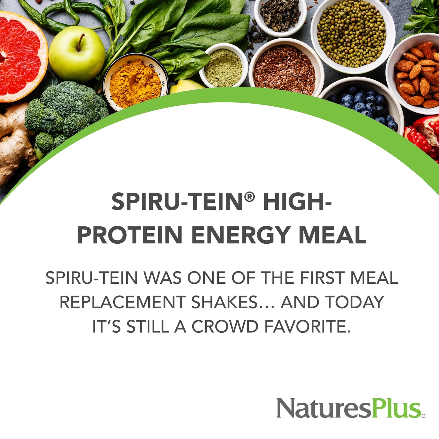Natures Plus SPIRU-TEIN Shake, Strawberry Banana, 1.12 lbs, Plant-Based Protein Powder, Vegetarian, Gluten-Free, 15 Servings