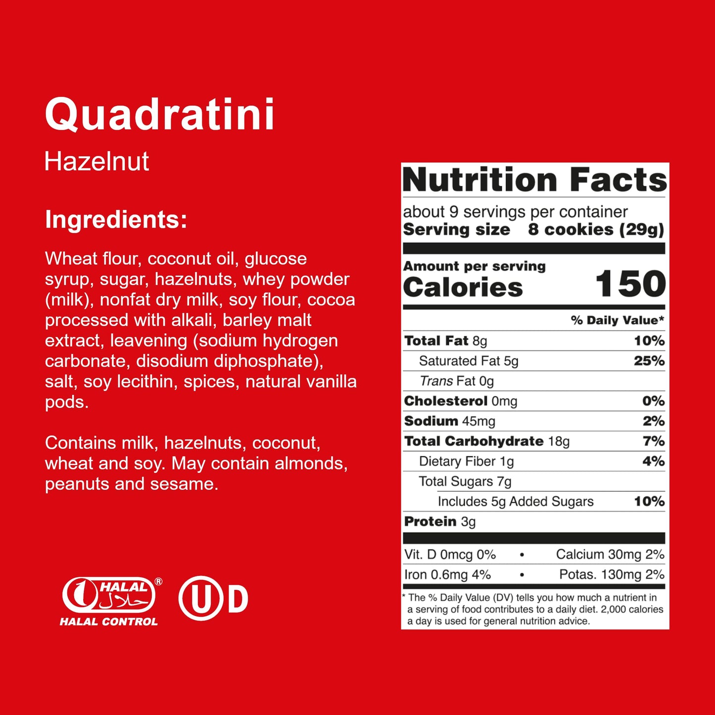 Loacker Quadratini Hazelnut Wafer Cookies LARGE - Premium Crispy Bite Size Wafers - 30% Less Sugar - NON-GMO - LARGE Pack of 6