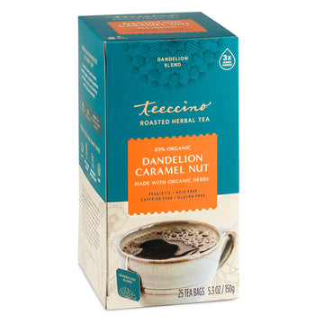 Teeccino Dandelion Caramel Nut Herbal Tea - Caffeine Free, Gluten Free, 25 Tea Bags