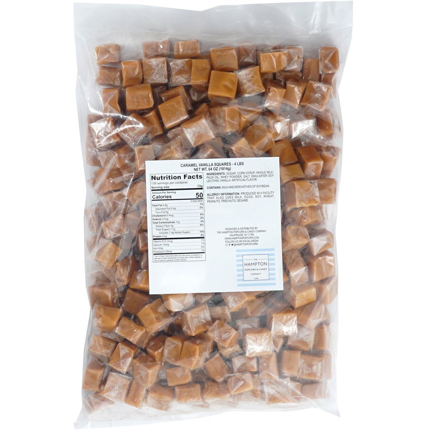 Caramel Squares Candy, 4 Pound Bulk Bag (Approximately 300 Pieces), Vanilla Caramel Cubes, Individually Wrapped Chewy Candy