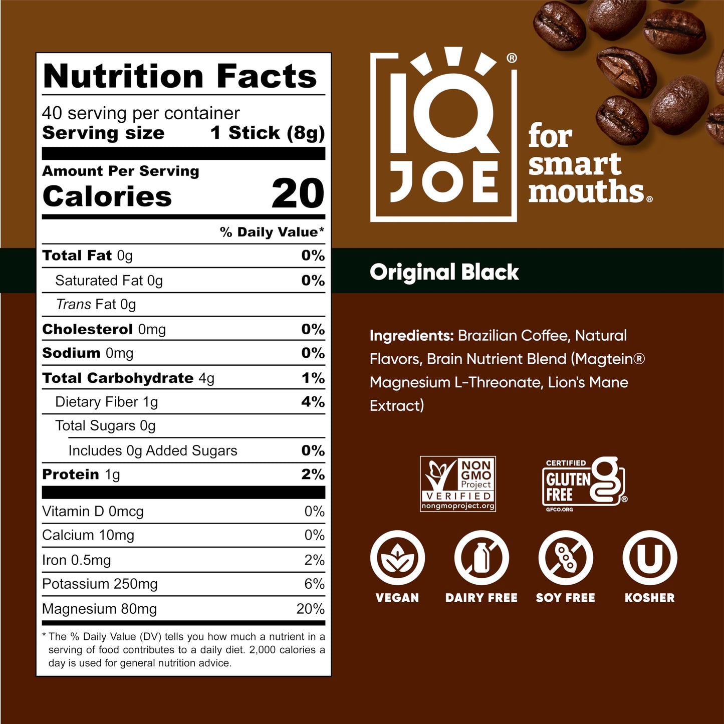 IQBAR Mushroom Coffee Packets - Instant Coffee with Lion’s Mane, Magnesium, Antioxidants - 40 Servings - Sugar Free, Keto, Vegan