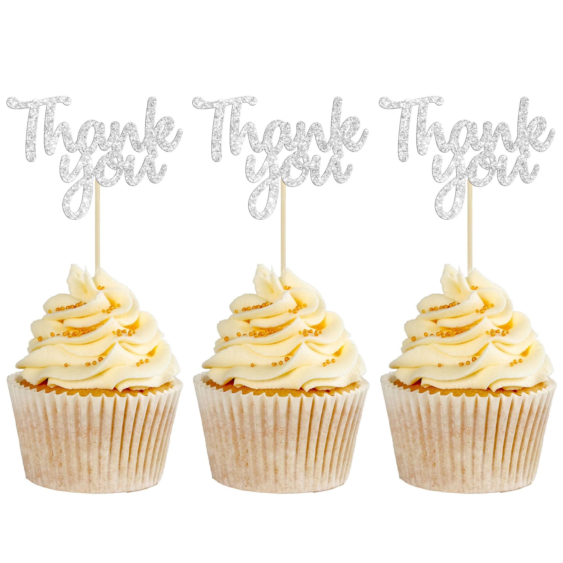Gyufise 36 Pack Thank You Cupcake Toppers Silver Glitter Thanksgiving Cupcake Picks Decorations For Baby Shower Boys Girls Birth