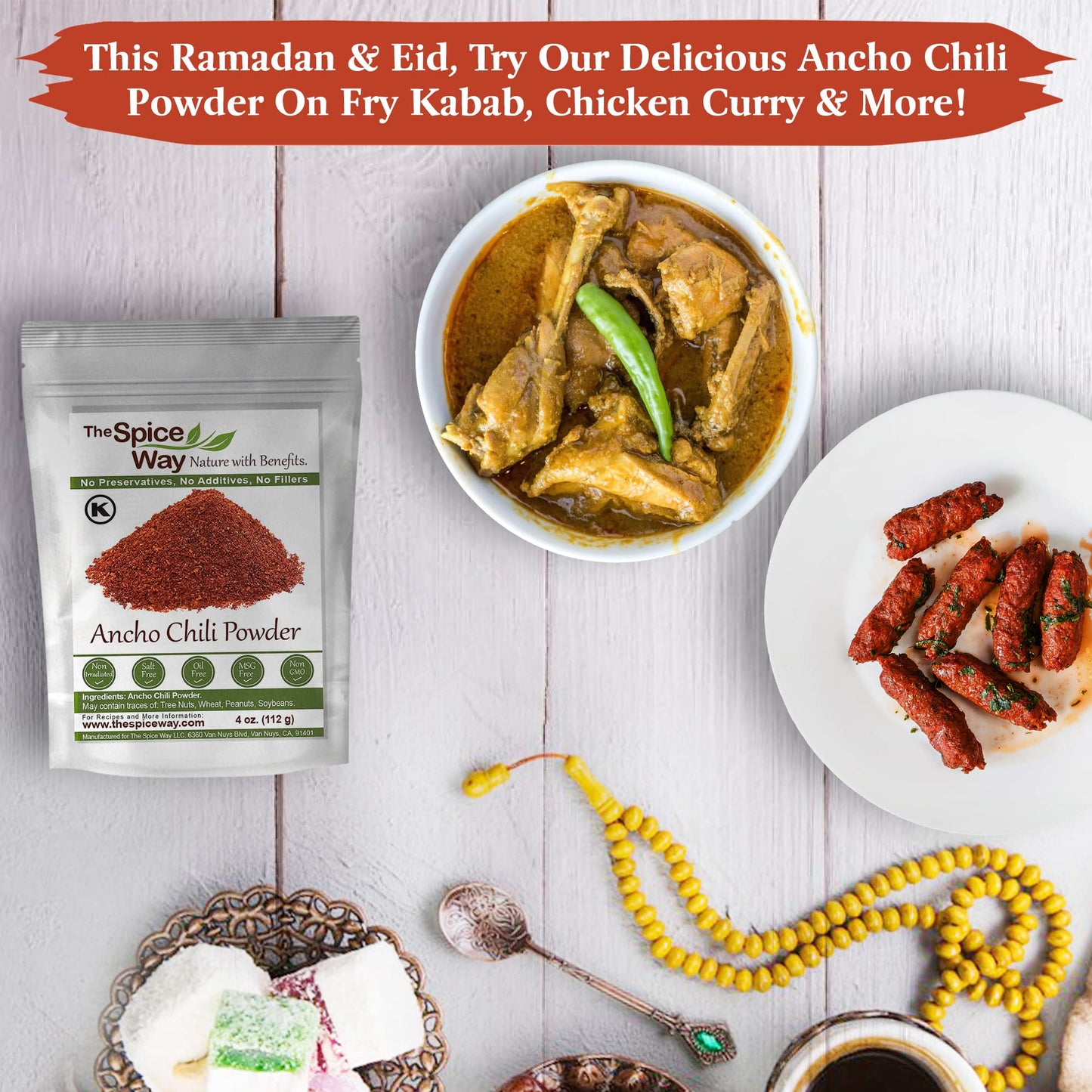 The Spice Way Premium Ancho Chile - Pure Chili Powder (4 Oz) Made From Pure Dried Peppers With No Additives, No Agents. Resealab