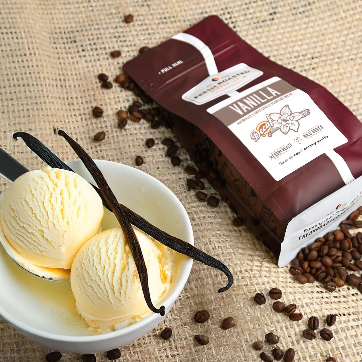 Fresh Roasted Coffee Decaf Vanilla Flavored Whole Bean Coffee 12 oz Medium Roast Kosher