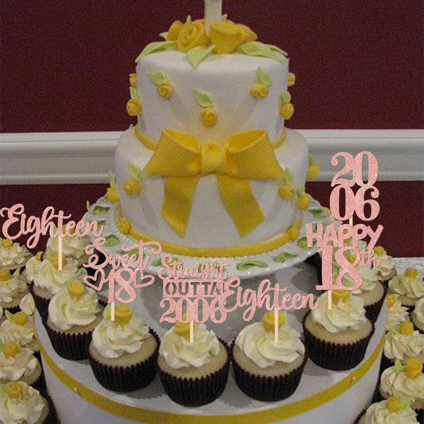30PCS 18th Birthday Cupcake Toppers Glitter Eighteen Happy 18th Straight Outta 2006 Cupcake Picks for Cheers to 18 Years 18th Bi