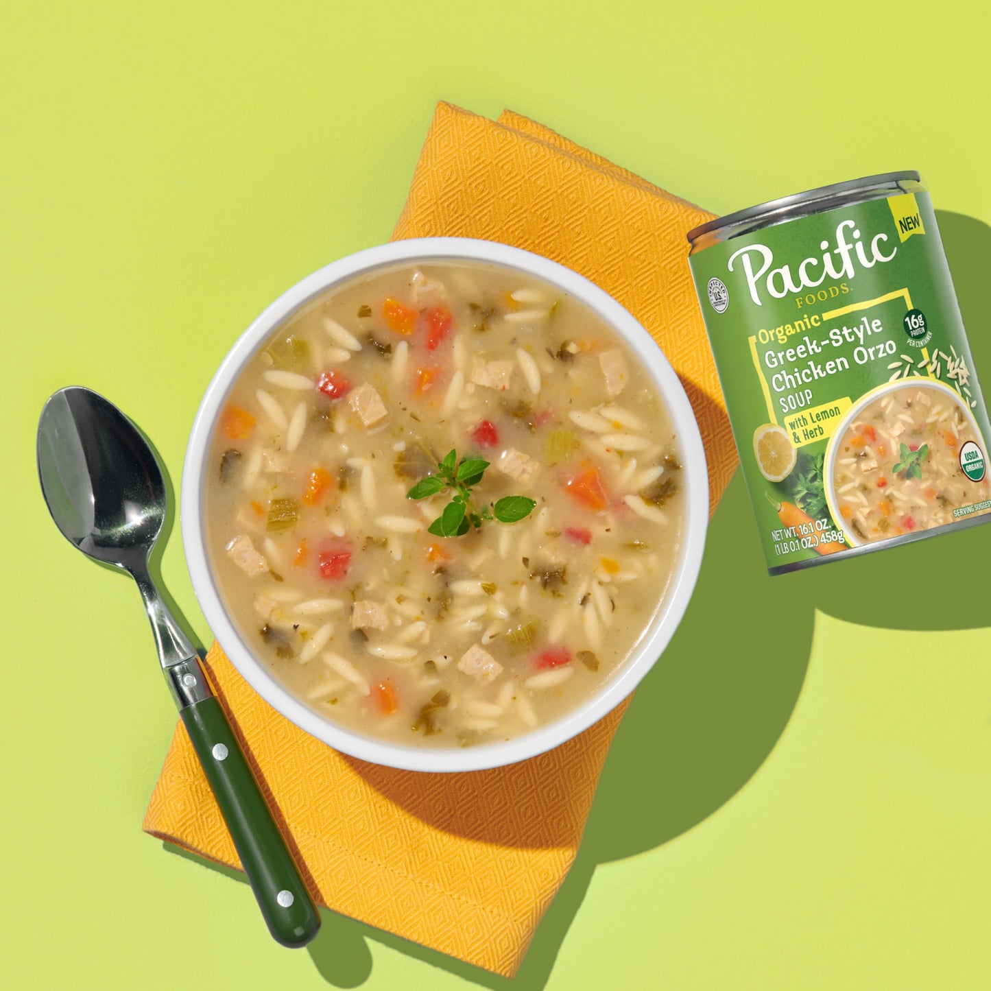 Pacific Foods Organic Greek-Style Chicken Orzo Soup With Lemon and Herb, 16.1 oz Can (12 Pack)