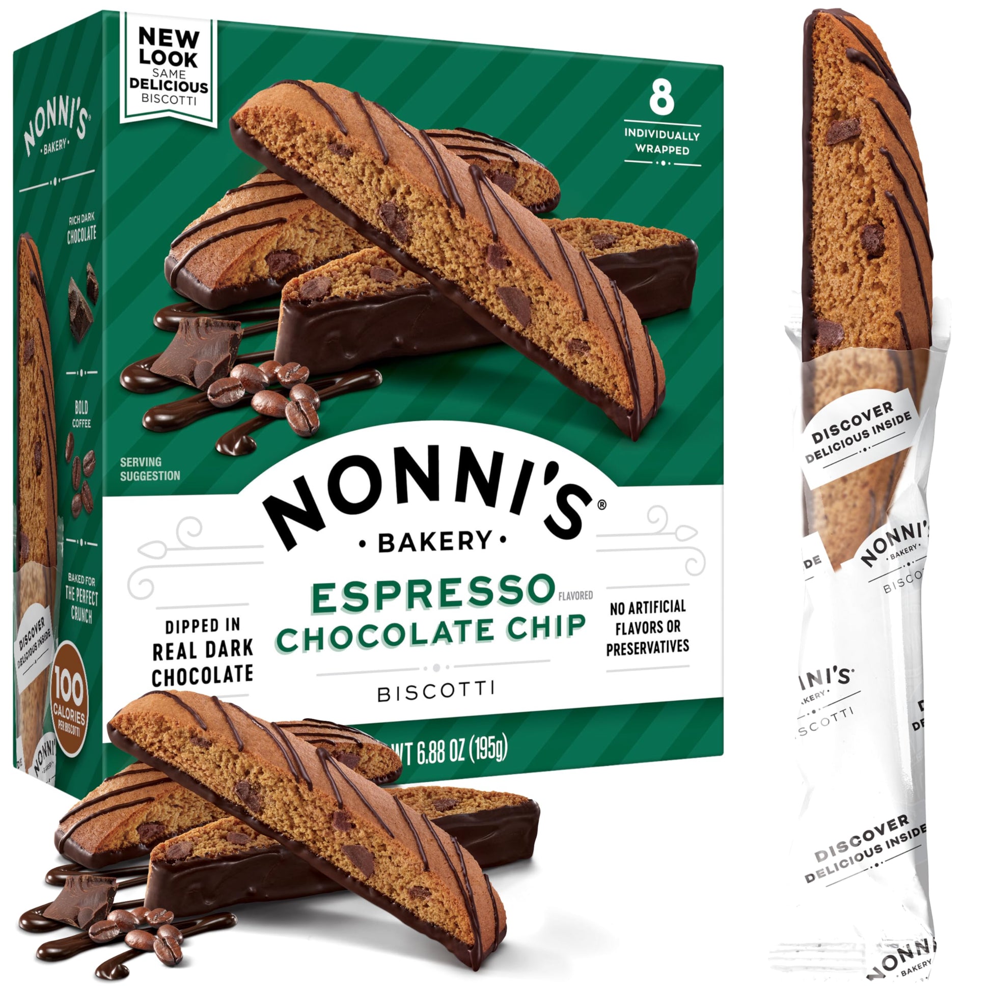 Nonni'S Espresso Chocolate Chip Biscotti Cookies - Espresso Chocolate Chip Cookies - Biscotti Italian Cookies W/Dark Chocolate -