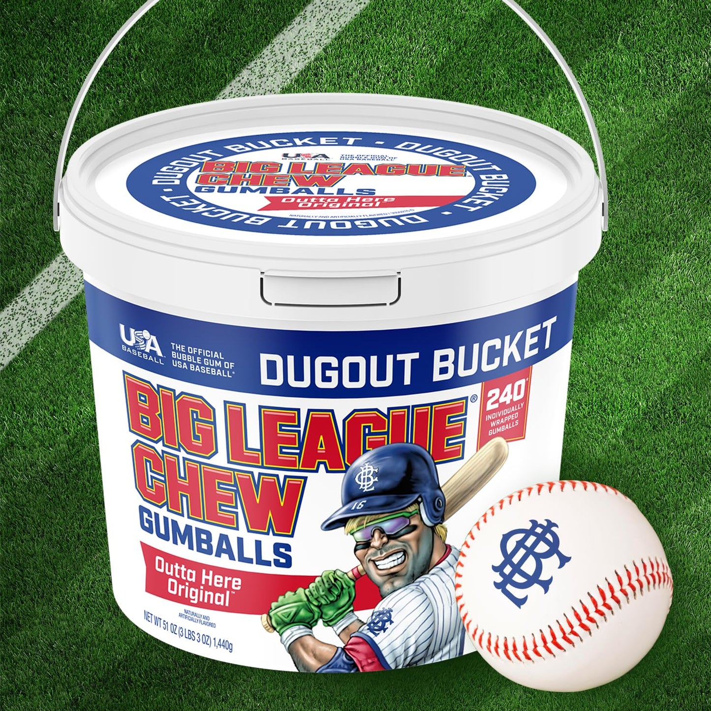 Big League Team Rally Bucket 240 Individually Wrapped Gumballs Net Wt. 50.8 Oz
